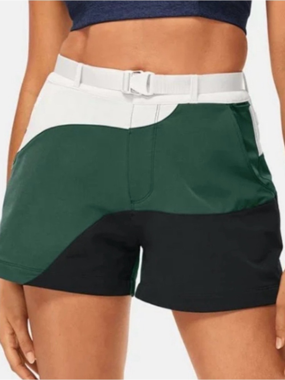 Outdoor Voices RecTrek Hiking Shorts Sequoia Colorblock Belted Green Large